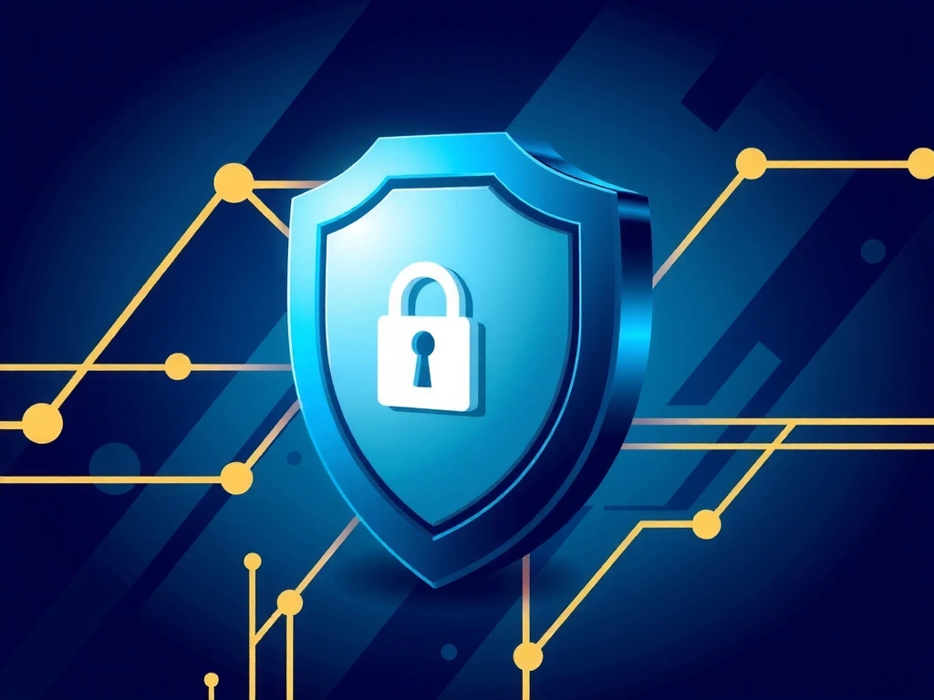 Ilustrație a securității datelor cu un scut și blocare digitală