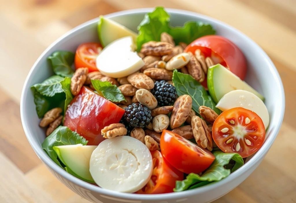 Farfurie colorată cu o salată bogată